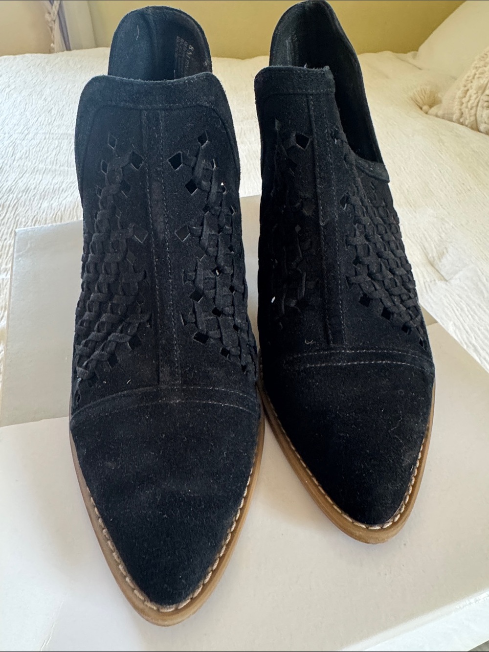 bp Black Suede Pointed Toe Woven Ankle Booties